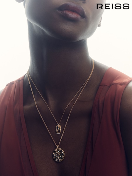 Reiss Gold Tone Skye Crystal Coin Pendant Necklace (F27992) | €99