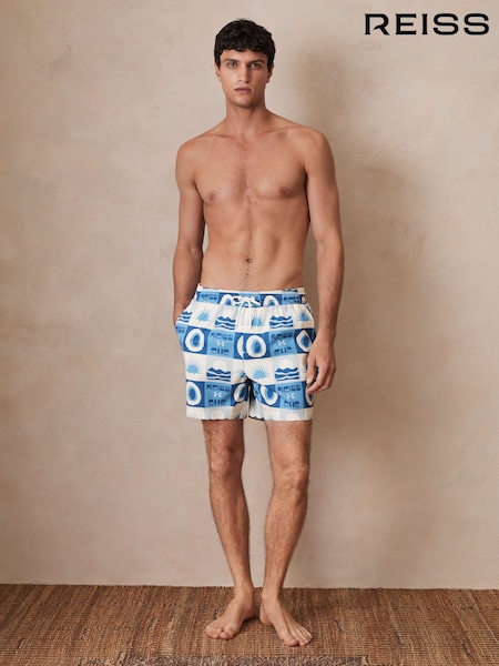 Sininen Multi - Reiss Trinity Reiss | Ché Sunset-Print Swim Shorts (F27999) | €123