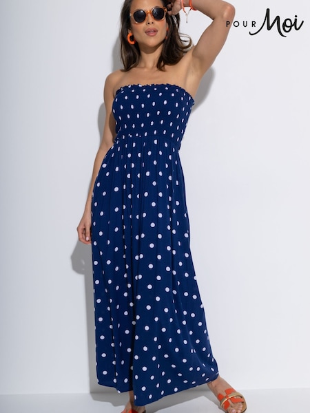 Γαλάζιο - Pour Moi Strapless Shirred Bodice Woven Maxi Beach Dress (F28136) | € 73