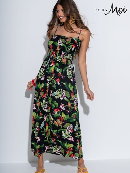 Pour Moi Black Strapless Shirred Bodice Woven Maxi Beach Dress (F28141) | €64