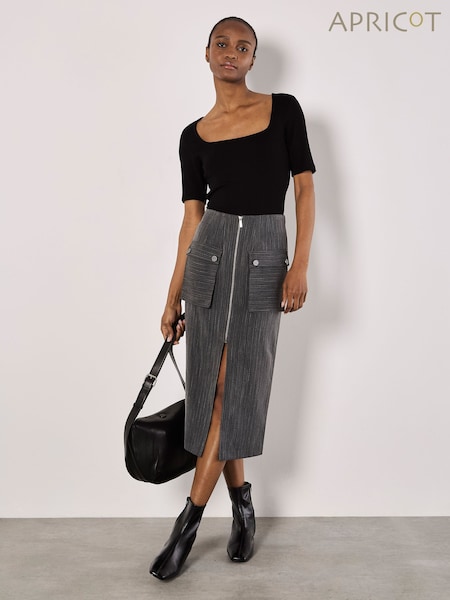 Apricot Grey Pinstripe Cargo Pocket Zip Skirt (F28147) | €51
