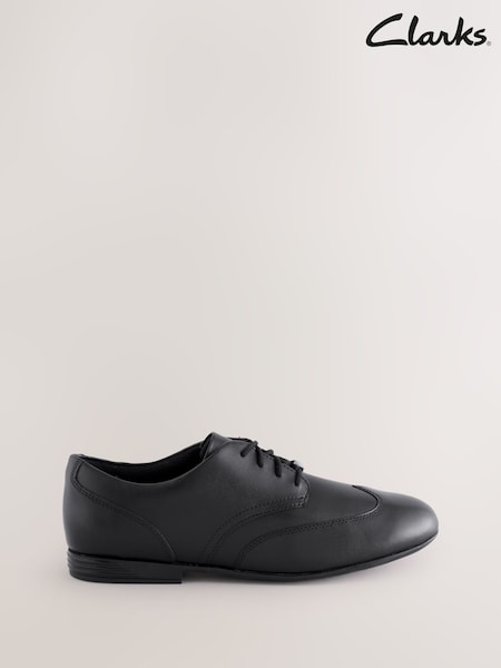 Clarks Black Leather Wide Fit (G) Older Girls Finja Wing Brogues (F28202) | €62 - €65
