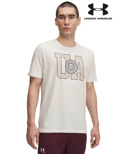 Under Armour Cream College Crest Logo T-Shirt (F28311) | AED134