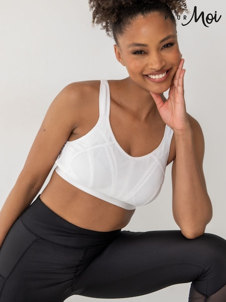 Pour Moi White Energy Strive Non Wired Non Padded Lined Full Cup Sports Bra (F28435) | €45