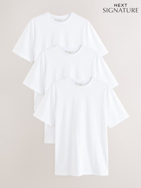 White Signature SUPIMA® Cotton Crew Neck T-Shirts 3 Pack (F28440) | AED236