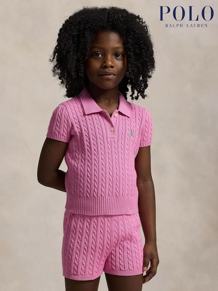 Polo Ralph Lauren Pink Girls 100% Cotton Cable Knit Polo Jumper (F28455) | 5,948 UAH - 6,549 UAH