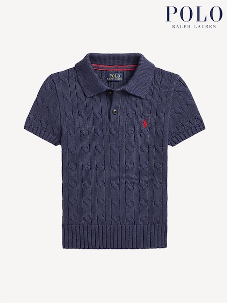 Polo Ralph Lauren Blue Boys Cable Knit Polo Collar Jumper (F28486) | €131 - €144