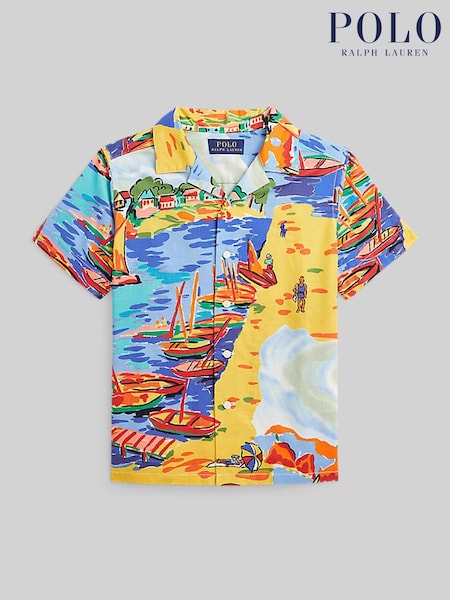 Polo Ralph Lauren Blue Boys Cuban Collar Patterned Resort Shirt (F28520) | €118 - €131