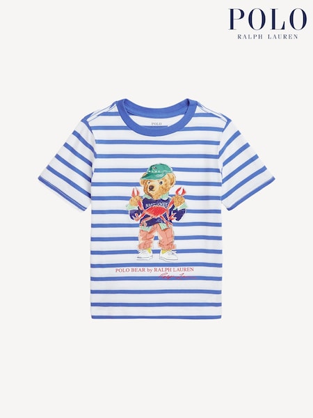 Polo Ralph Lauren Blue Boys Polo Bear Striped Cotton Jersey 100% Cotton T-Shirt (F28525) | €65 - €73