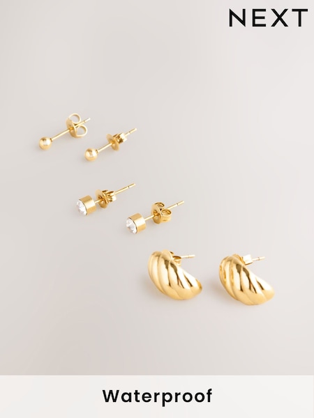 Gold Tone Stainless Steel Waterproof Stud Earrings (F28541) | €29