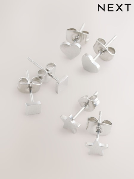 Silver Tone Stainless Steel Stud Earrings 3 Pack (F28542) | €23.50