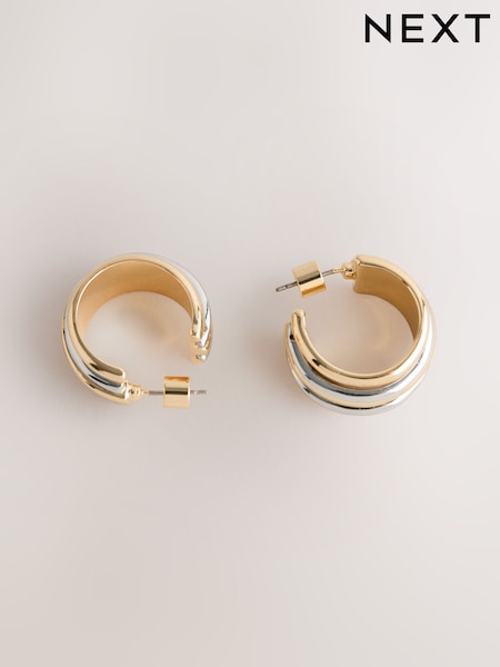 Gold Tone/Silver Tone Mixed Metal Chunky Hoop Earrings (F28544) | €19