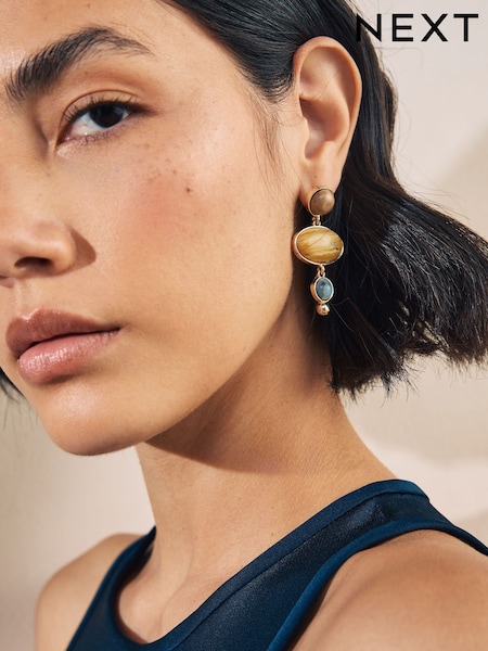 Natural Oval Stone Drop Earrings (F28548) | €22