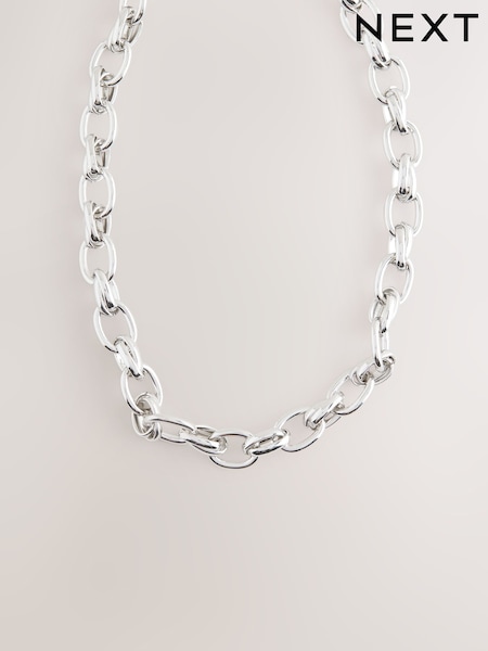 Silver Tone Double Link Chunky Chain Necklace (F28554) | €24