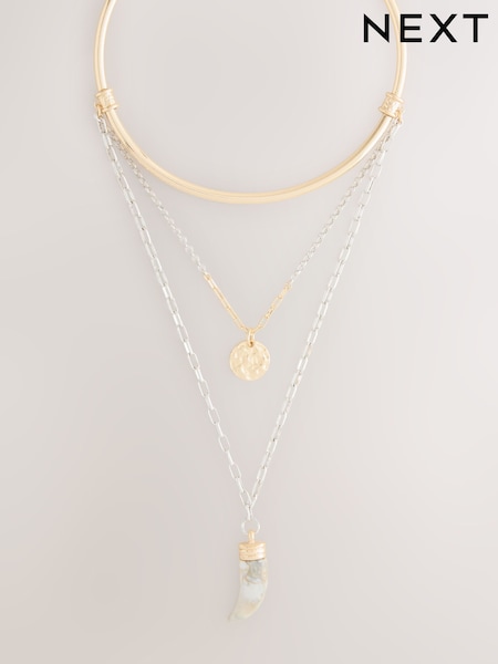 Gold Tone/Silver Tone Mixed Metal Layered Charm Torque Necklace (F28564) | €23.50