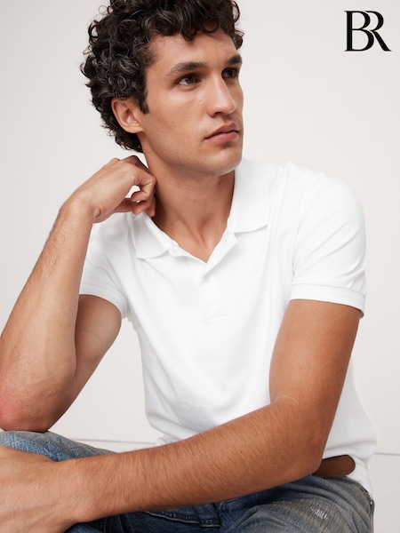 Banana Republic White Cotton Short Sleeve Polo Shirt (F28743) | €64