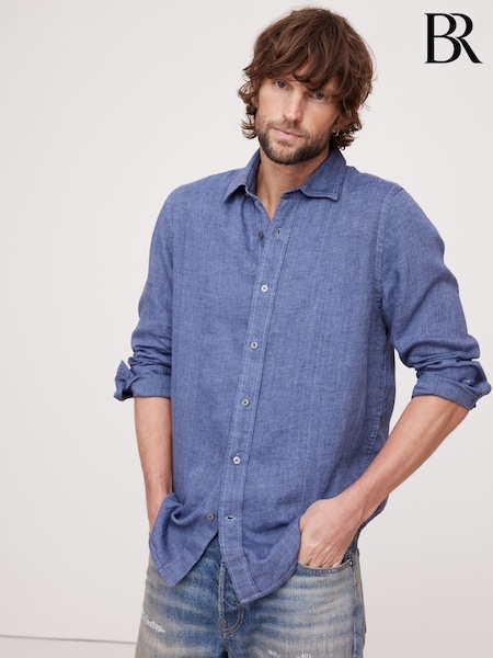 Banana Republic Blue 100% Linen Castelletto Long Sleeve Shirt (F28747) | €106
