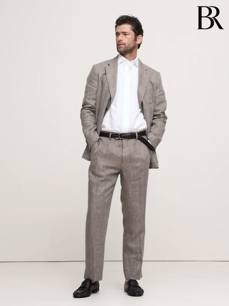 Banana Republic Grey Herringbone Linen Straight Suit Pant (F28749) | €250