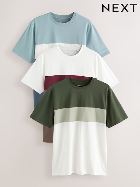 Blue / Neutral / Green Regular Fit Colour Blocking T-Shirts 3 Pack (F28763) | €52