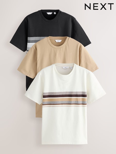 Neutral/Stone/Black Regular Fit Colour Blocking T-Shirts 3 Pack (F28765) | AZN 121