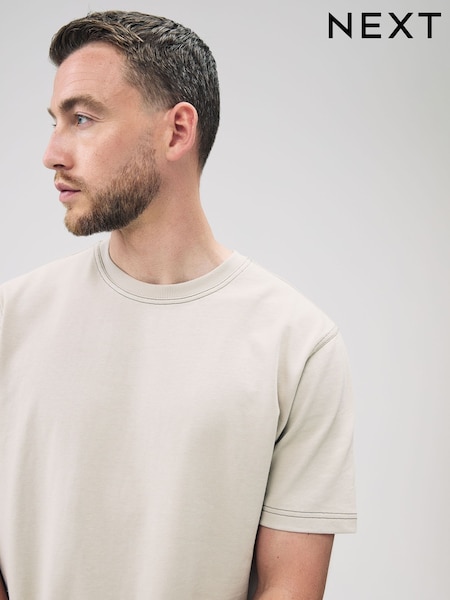 Putty Contrast Stitch Regular Fit Heavyweight T-Shirt (F28783) | €17