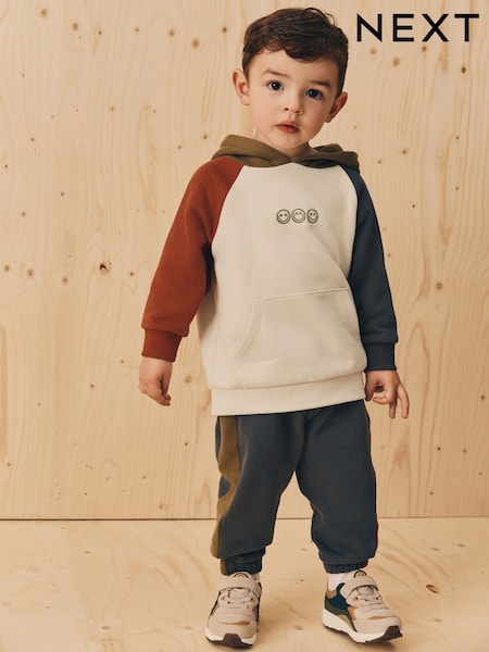 Ecru Off White and Charcoal Grey Colourblock - Colourblock Hoodie and Joggers Set (3mths-7yrs) (F28818) | €27 - €33