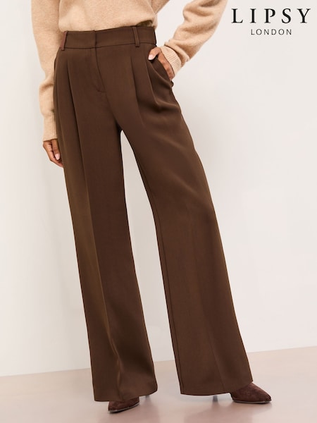 Chocolate marrom - Lipsy Premium Wide Leg Trousers (F28820) | R$ 455