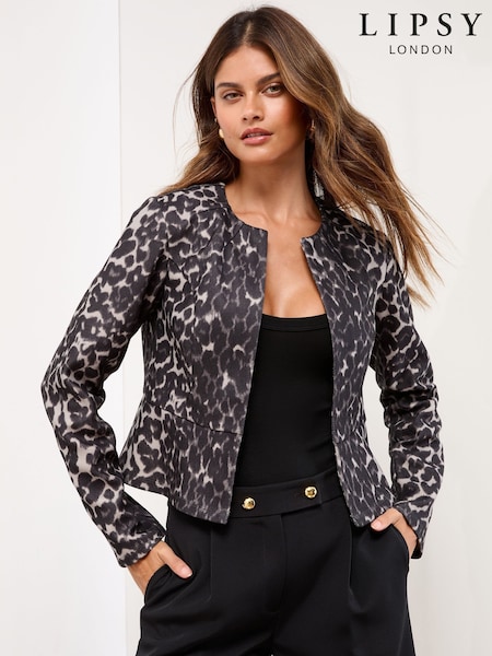 Lipsy Animal Print Cropped Collarless Blazer (F28839) | €59