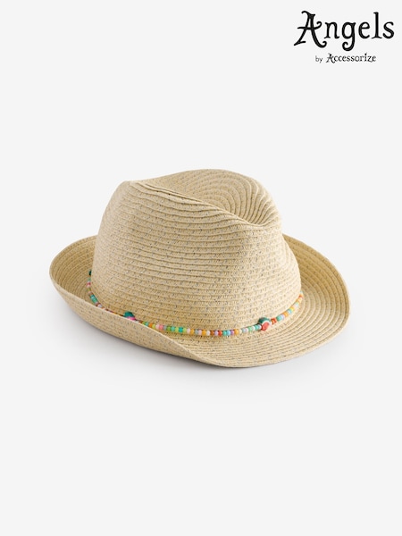 Angels By Accessorize Natural Girls Beaded Band Straw Hat (F28906) | ₪65