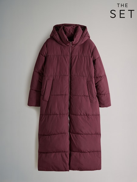 The Set Burgundy Red Hooded Longline Padded Maxi Coat (F28925) | €59