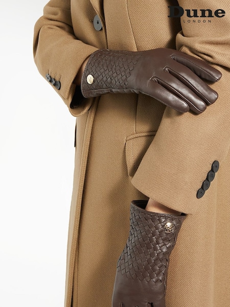 Коричневый - Dune London Idols Woven Leather Winter Gloves (F28960) | €39