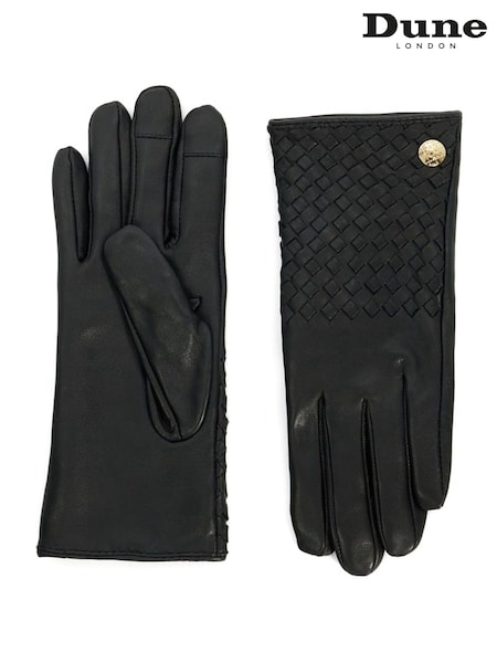 Dune London Black Idols Woven Leather Winter Gloves (F28966) | AZN 148