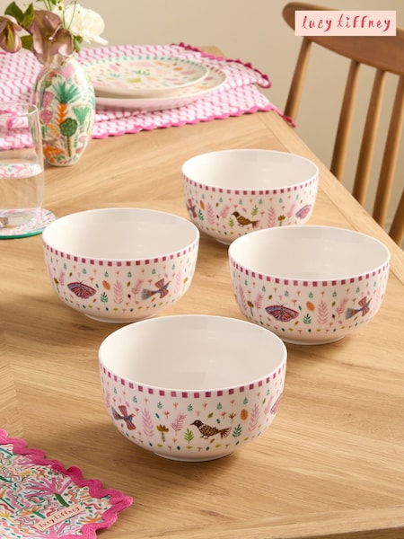 Lucy Tiffney Set of 4 Pink Autumn Leaves Cereal Bowls (F28986) | € 47