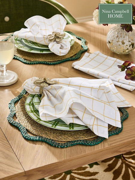 Nina Campbell Set of 4 Ochre Yellow Large Woven Check Napkins (F28995) | €32