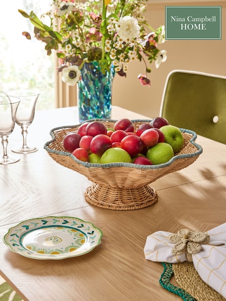 Nina Campbell Natural Teal Rattan Scalloped Edge Footed Bowl (F28998) | €47