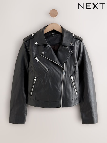 Black Fuller Bust Faux Leather Biker Jacket (F29066) | €68
