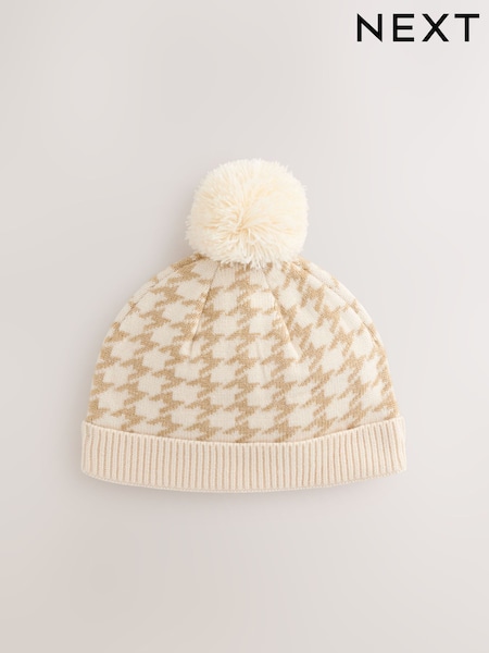 Neutral Dogtooth Knitted Pom Baby Beanie Hat (F29073) | R$ 70