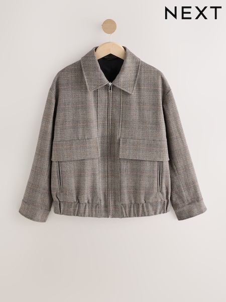 Gris - Check Collared Bomber Jacket (F29088) | € 74
