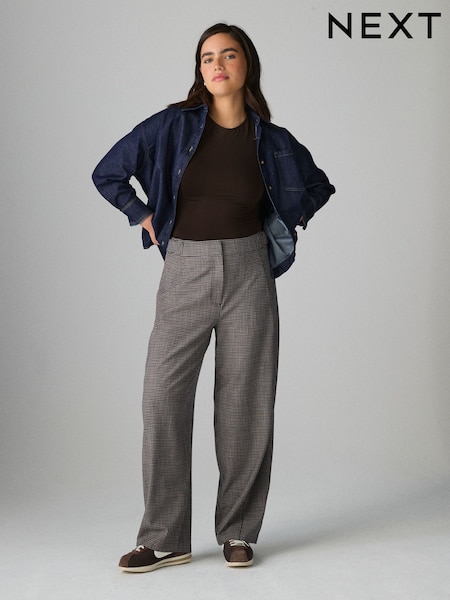 Brown Check Barrel Tailored Trousers (F29105) | 1,710 UAH
