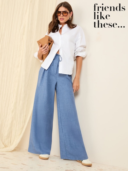 Friends Like These Blue Tie Detail Palazzo Trousers (F29114) | ₪191
