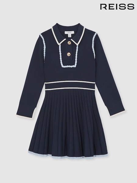 Reiss Navy Freya 13-14 yrs Piped Knitted Skater Dress (F29236) | €116