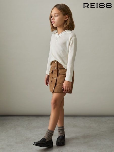 Reiss Connie Suede Flap Pocket Skirt (F29241) | ‏620‏₪