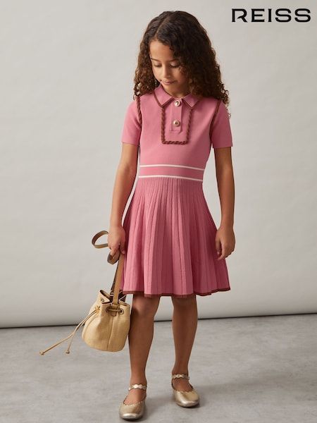 Reiss Pink Freeda 9-13 yrs Twist-Piped Knitted Dress (F29250) | €107