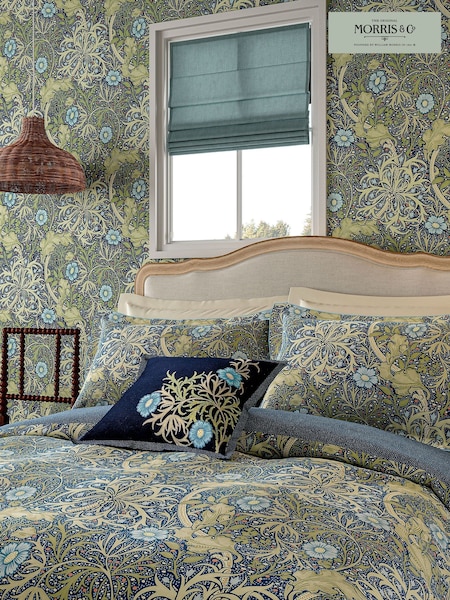Morris & Co Cobalt Thyme Seaweed 100% Cotton Cushion (F29294) | AED349