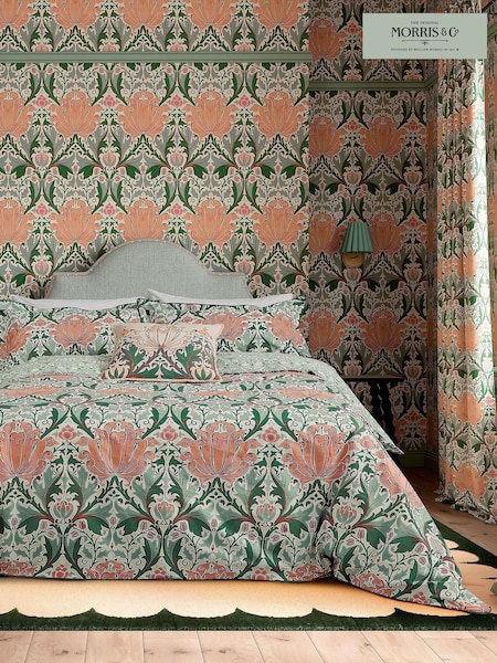Morris & Co Peach Teal Helena Duvet Cover and Pillowcase Set (F29383) | AED408 - AED757