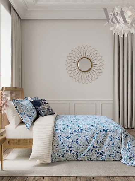 V&A Indigo Ornamental Bloom 100% Cotton Duvet Cover and Pillowcase Set (F29388) | €81 - €136