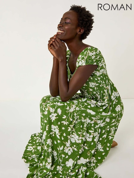 Roman Floral Print Tiered Maxi Dress (F29481) | 372 LEI