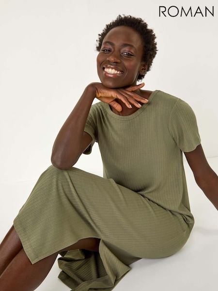 Roman Green Ribbed Stretch Midi Dress (F29482) | €53