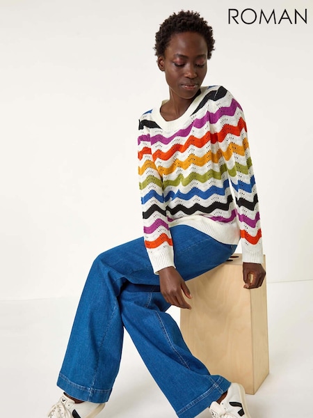 Roman Black Striped Wave Knit Jumper (F29483) | AED306