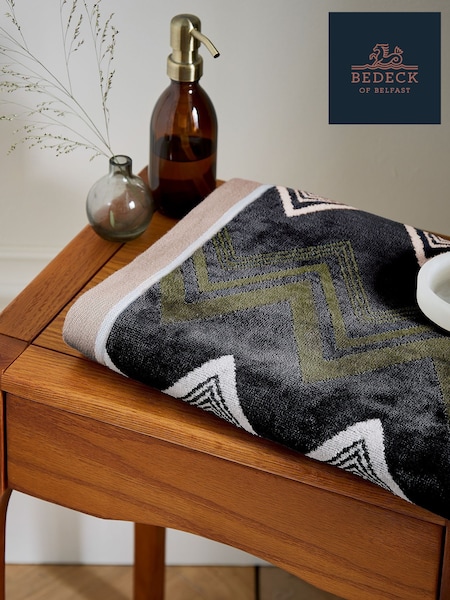 Bedeck of Belfast Charcoal Green Pink Claudia 100% Cotton Towel (F29635) | €20 - €59